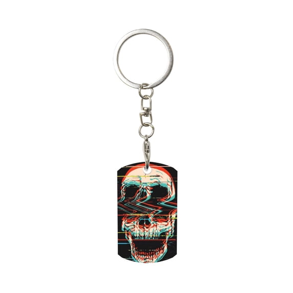 Goofa Glitch Screaming Skull Printed Rectangular Metal Keychain Bag Charm Floral Charm for Purse Keys Metal Keyring Gift for Women Accessories