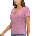 thumbnail image 1 of Goofa Glitter Pattern Womens Deep V Neck Low Cut Tops Casual Summer Short Sleeve Ribbed Knit T-Shirts-Medium, 1 of 5