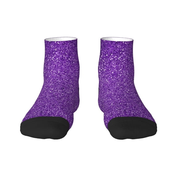 Goofa Glitter Purple Pattern Non Slip Socks with Grips for Elderly, Crew Socks Yoga Hospital Socks Cushioned Sole Gripper Socks for Men Women