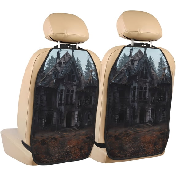 Goofa Gloomy Mansion Forest Scene Pattern Car Back Seat Protector for Kids (2 Pack) ,Anti-kick Storage Mat for Car Seats,Shields from Footprints