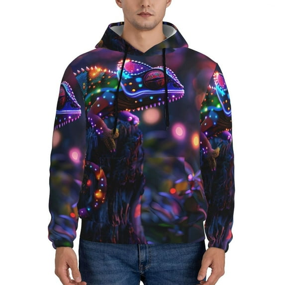 Goofa Glowing Chameleon Fantasy Art for Men's Hooded Sweatshirt - Lightweight Pullover Hoodie with Kangaroo Pocket, Perfect for Everyday Wear-XX-Large
