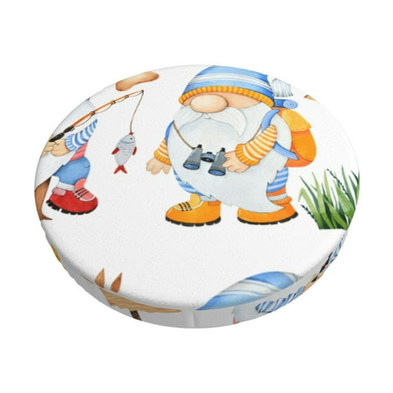 Goofa Gnome Camping Fishing Printed Stool Covers Round, Waterproof Round Bar Stool Covers Anti-Slip Round Bar Stool Seat Cover with Elastic Bands Durable -14 inch