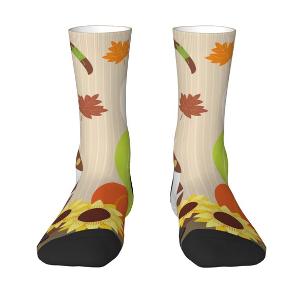 Goofa Gnome Happy Fall Printed Men's Crew Socks, Soft Durable Breathable Moisture-Wicking with Odor Control Cotton socks