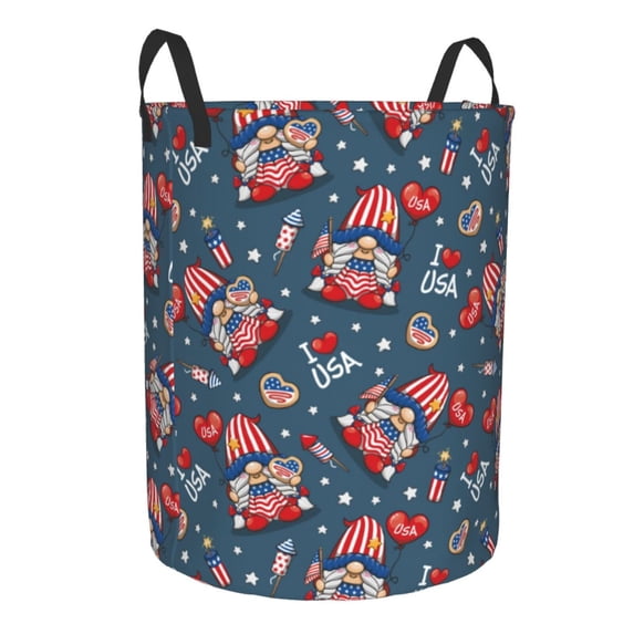 Goofa Gnome Love USA Printed Circular Hamper,Laundry Basket with Handles,Storage Baskets Foldable,Large Capacity Laundry Hamper-Medium