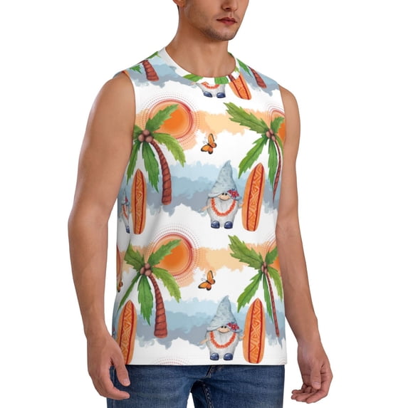 Goofa Gnome and Surfing Printed Men's Sleeveless T-Shirt - Athletic Gym Workout Tank Top for Men - Moisture-Wicking, UPF 30+ Quick-Dry Muscle Tee-3X-Large