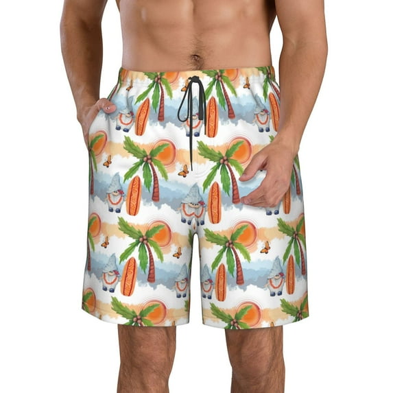 Goofa Gnome and Surfing Printed Mens Swim Trunks Summer Quick Dry Short Beach Swimwear Bathing Suits-Small