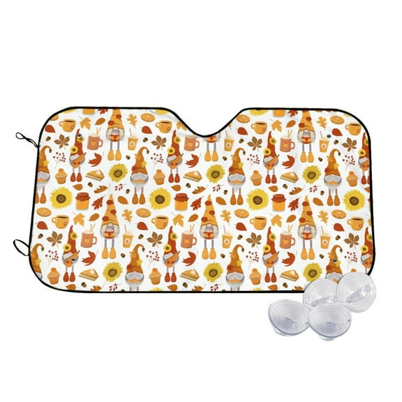 Goofa Gnomes Autumn Harvest Printed Car Windshield Sunshade,Foldable Reflective Sun Visor,UV Protection Heat Blocker Sunshade,Car Cooling Accessory-Small