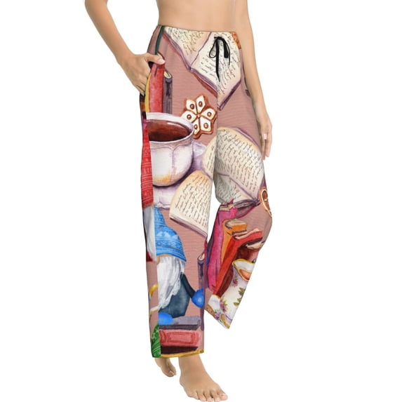 Goofa Gnomes Books Tea Cups Printed Soft Pajama Pants for Women, Wide Leg Comfy Casual Lounge Yoga Pants-XX-Large