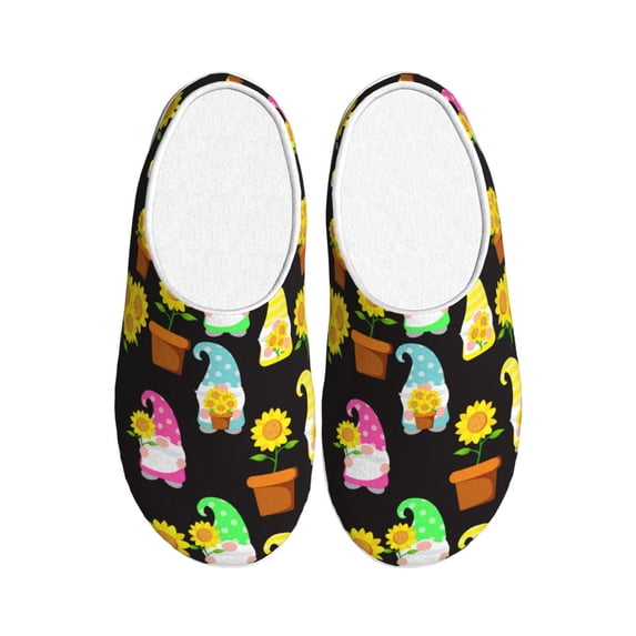 Goofa Gnomes With Sunflowers Print Womens Mens Cotton Lightweight House Slippers , Washable Home Slippers,Indoor Comfy Bedroom Cozy Slippers-46/47
