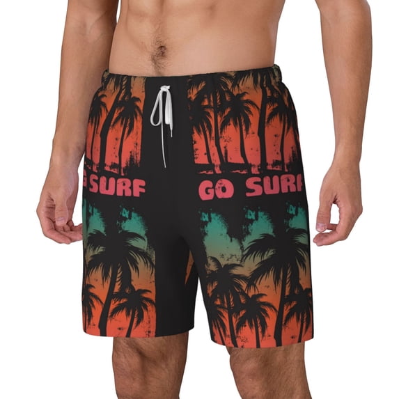 Goofa Go Surfer Printed Men's Swim Trunks Board Shorts Quick Dry Mens Swimming Trunks with Compression Liner,Breathable Fit Hawaii Beach Shorts-Small