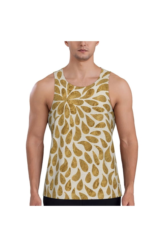 Gold Drops Pattern Men's Workout Tank Top Slim-Fit Tank Quick Dry Fit Muscle Tank Top Beach Tank Top Bodybuilding Sleeveless T Shirt-Large