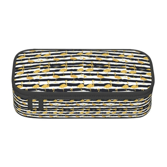 Goofa Gold Flamingo Pattern Pencil Case, Multi- Slot Pencil Pouch, Portable Pencil Bag, Pen Case for& Office