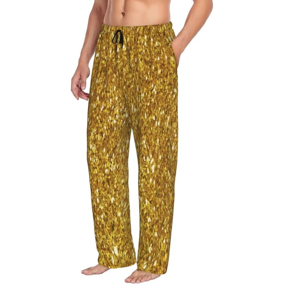 Goofa Gold Glitter Printed Soft Pajama Pants for Men, Wide Leg Comfy Casual Lounge Yoga Pants-