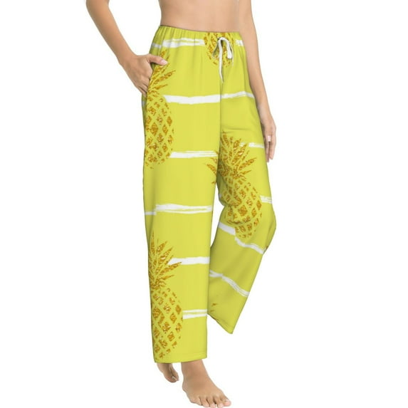 Goofa Gold Pineapple Printed Soft Pajama Pants for Women, Wide Leg Comfy Casual Lounge Yoga Pants-Small