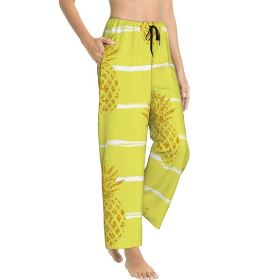 Goofa Gold Pineapple Printed Soft Pajama Pants for Women, Wide Leg Comfy Casual Lounge Yoga Pants-Small