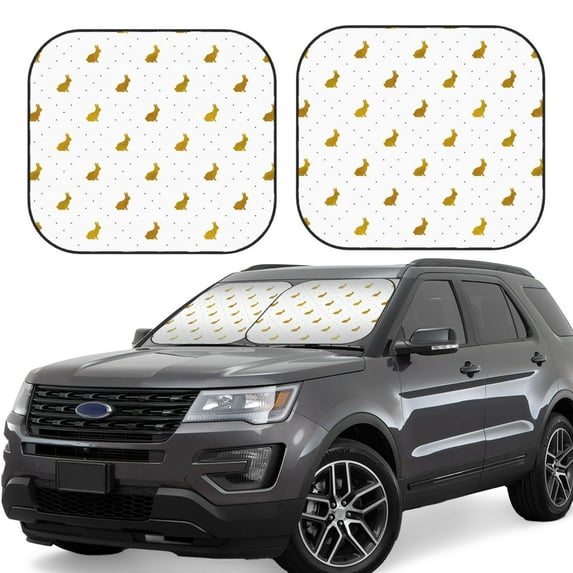 Goofa Gold Rabbit Pattern 2 Piece Car Windshield Sun Shade Foldable | Front Windshield Shade for Sun, Heat and UV Rays | Sunshade for Car Front Window-Small