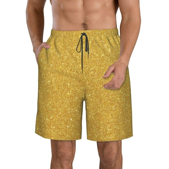 Goofa Gold Shiny Printed Mens Swim Trunks Summer Quick Dry Short Beach Swimwear Bathing Suits-Small