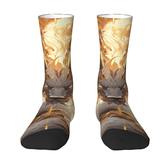 Goofa Golden Horned White Dragon Printed Men's Crew Socks, Soft Durable Breathable Moisture-Wicking with Odor Control Cotton socks