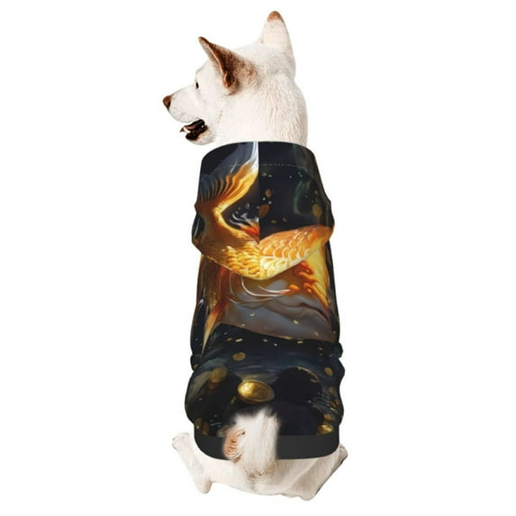Goofa Golden Koi And Treasure Pattern Small Dog Sweater Hoodies Pet Grey Hooded Soft Fleece Sweatshirts with Pocket Fall Winter Puppy Cat Sweaters Warm Clothes-X-Small