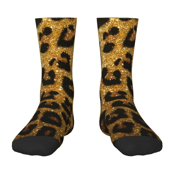 Goofa Golden Leopard Glitter Pattern Children's Crew Socks, Kids' Daily Wear and Sports Socks, Breathable Socks, Sports Socks, Moisture-Wicking Socks for Children