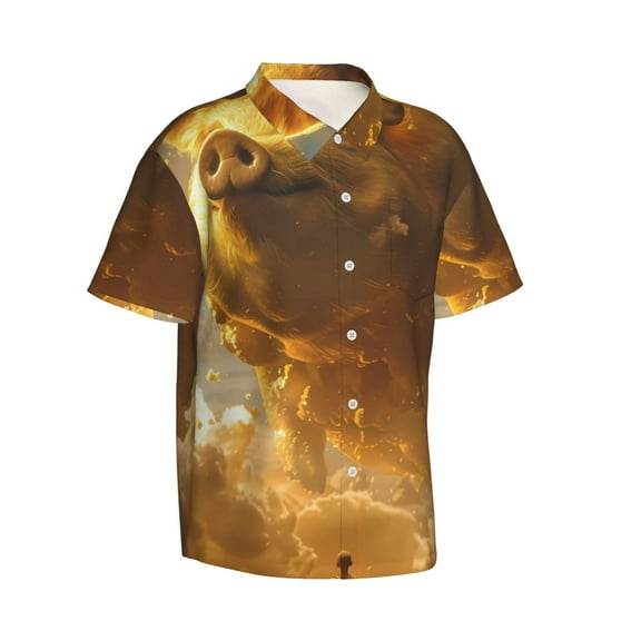 Goofa Golden Pig Cloud Fantasy Hawaiian Shirt for Men, Unisex Summer Beach Casual Short Sleeve Button Down Shirts,Aloha Tropical Floral print shirt-