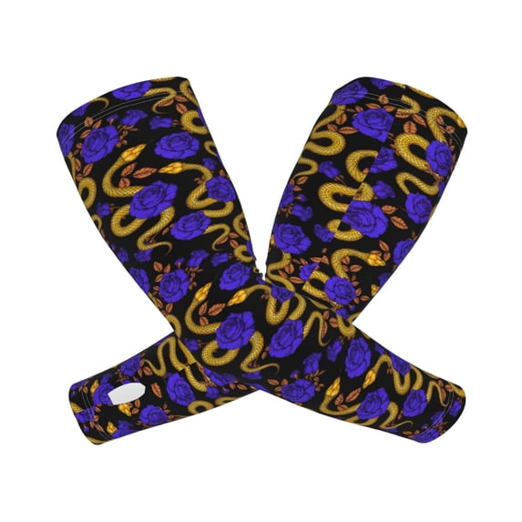 Goofa Golden Snake And Purple Rose Pattern UV Sun Protection Arm Sleeves, UPF 50 Sports Cooling Arm Compression Sleeves for Men Women Teenager