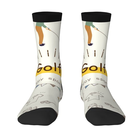 Goofa Golf Icons And Golfer Printed Men's Crew Socks, Soft Durable Breathable Moisture-Wicking with Odor Control Cotton socks