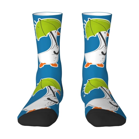 Goofa Goose Holding an Umbrella Printed Men's Crew Socks, Soft Durable Breathable Moisture-Wicking with Odor Control Cotton socks