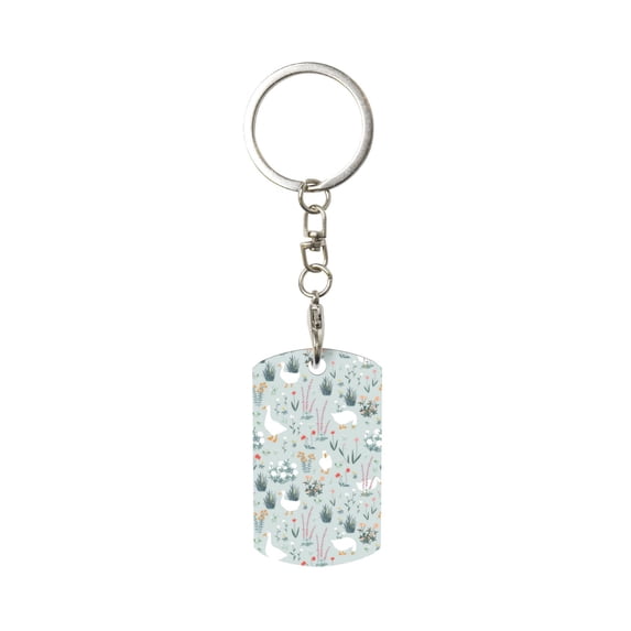 Goofa Goose and Doodle Flowers Printed Rectangular Metal Keychain Bag Charm Floral Charm for Purse Keys Metal Keyring Gift for Women Accessories