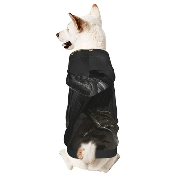Goofa Gothic Raven Portrait Pattern Small Dog Sweater Hoodies Pet Grey Hooded Soft Fleece Sweatshirts with Pocket Fall Winter Puppy Cat Sweaters Warm Clothes-X-Large
