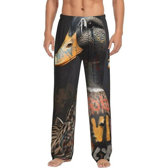 Goofa Graffiti Cool Duck Pattern Printed Soft Pajama Pants for Men, Wide Leg Comfy Casual Lounge Yoga Pants-Medium