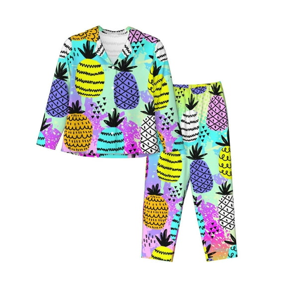 Goofa Graffiti Pineapples Printed Women’s 2 Piece Pajama Set Super,Pajamas Women's Long Sleeve Sleepwear Soft Button Down Loungewear Pjs Lounge Set Nightwear-