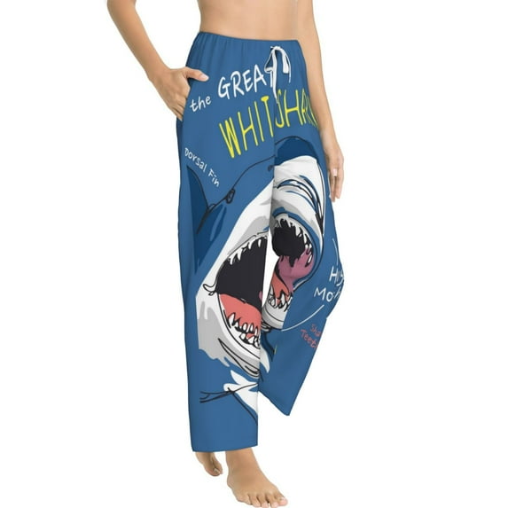 Goofa Great White Shark Printed Soft Pajama Pants for Women, Wide Leg Comfy Casual Lounge Yoga Pants-Medium