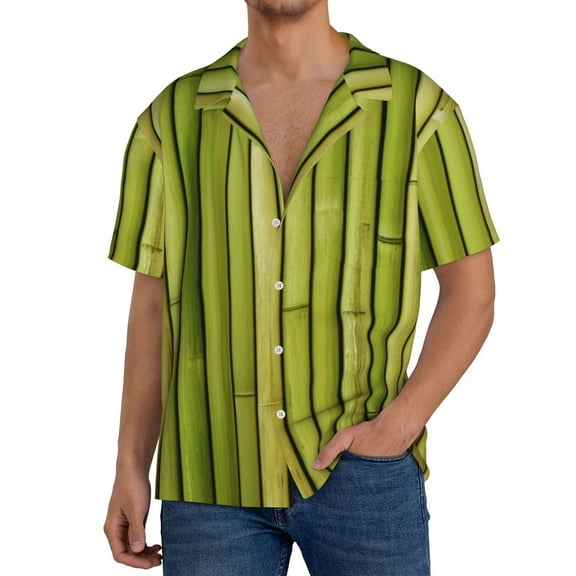 Goofa Green Bamboo Fence Printed Men's Casual Short-sleeved Shirt,Lightweight Breathable Button-down,Summer Casual men's top,Versatile Fashion shirt-3X-Large