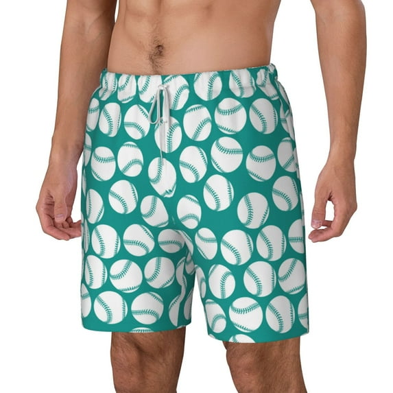 Goofa Green Baseball Printed Men's Swim Trunks Board Shorts Quick Dry Mens Swimming Trunks with Compression Liner,Breathable Fit Hawaii Beach Shorts-Small