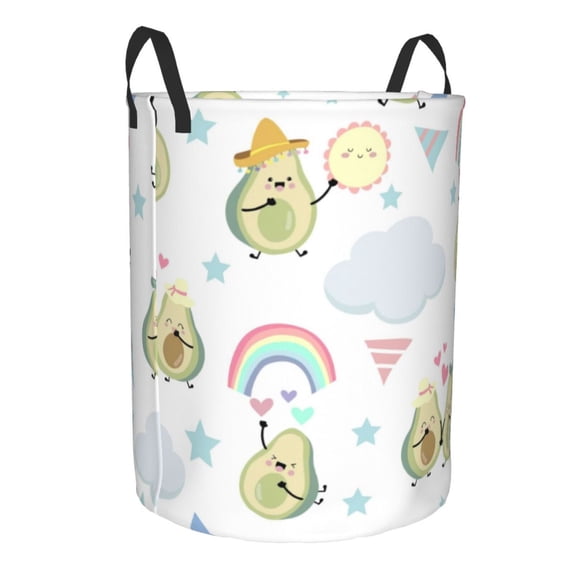 Goofa Green Blue Avocado Printed Circular Hamper,Laundry Basket with Handles,Storage Baskets Foldable,Large Capacity Laundry Hamper-