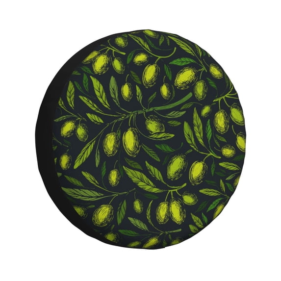 Goofa Green Branch Olive Pattern Universal Tire Cover for Jeep, SUV, Truck, and Trailer – Waterproof, UV-Resistant,Easy to Install, Fits 14"-17" Tires-15 inch