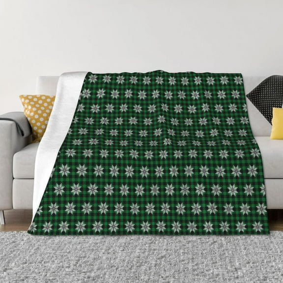 Goofa Green Buffalo Plaid Merry Christmas Pattern Fleece Throw Blanket for Couch, Soft Checkered Flannel Blanket for Sofa, Warm Cozy Decorative Blanket Fall Decor Gift-