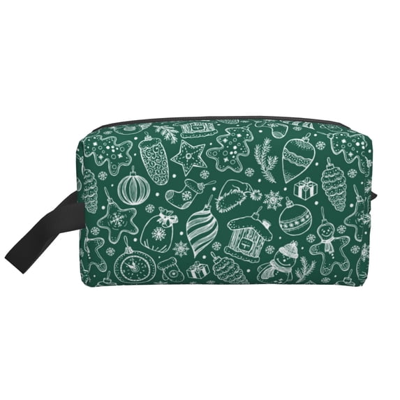 Goofa Green Christmas Printed Toiletry Bag with Handle,Large Capacity Travel Makeup Cosmetic Bag for Women, Carry on Airport Airline Compliant Bag