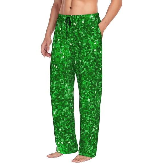Goofa Green Glitter Printed Soft Pajama Pants for Men, Wide Leg Comfy Casual Lounge Yoga Pants-