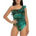 thumbnail image 1 of Goofa Green Gold Glitter Pattern Women's One Piece Swimsuits Tummy Control Bathing Suits Asymmetric One Shoulder Swimwear-X-Large, 1 of 6
