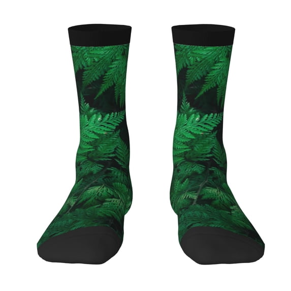 Goofa Green Leave Fern Printed Men's Crew Socks, Soft Durable Breathable Moisture-Wicking with Odor Control Cotton socks