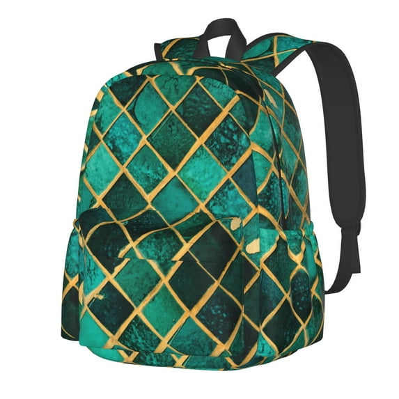 Goofa Green Mosaic Glass Pattern Backpack for Students – Large Capacity, Lightweight with Adjustable Shoulder Straps, Perfect for School, Travel