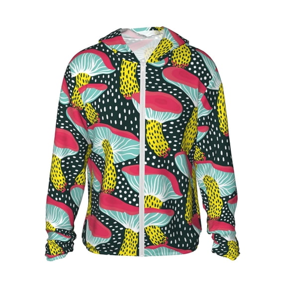 Goofa Green Mushroom Printed Women's UPF 50+ Sun Protection Hoodie Jacket Lightweight Long Sleeve Sun Shirt for Women with Pocket Hiking Outdoor-