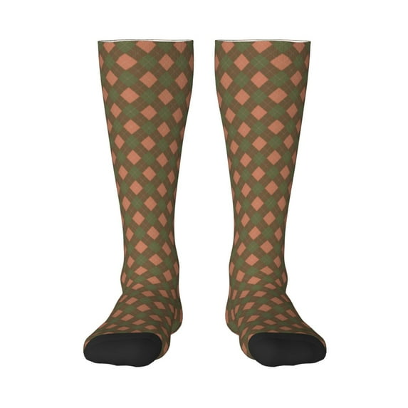 Goofa Green and Pink Squares Pattern Adult Stockings, Color-Block Knee High Socks, Comfortable and Breathable, Soft and Stretchable, Sports, and Decoration