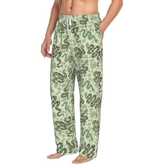 Goofa Green Snake Printed Soft Pajama Pants for Men, Wide Leg Comfy Casual Lounge Yoga Pants-X-Large