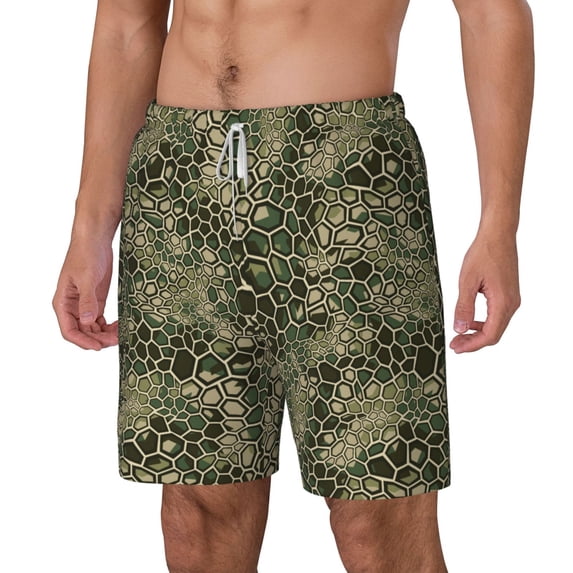 Goofa Green Snake Skin Printed Men's Swim Trunks Board Shorts Quick Dry Mens Swimming Trunks with Compression Liner,Breathable Fit Hawaii Beach Shorts-Small