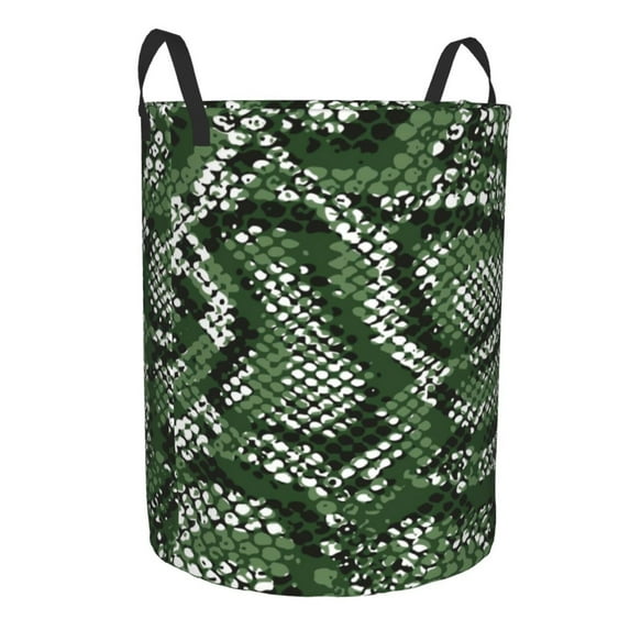 Goofa Green Snakeskin Printed Circular Hamper,Laundry Basket with Handles,Storage Baskets Foldable,Large Capacity Laundry Hamper-Small