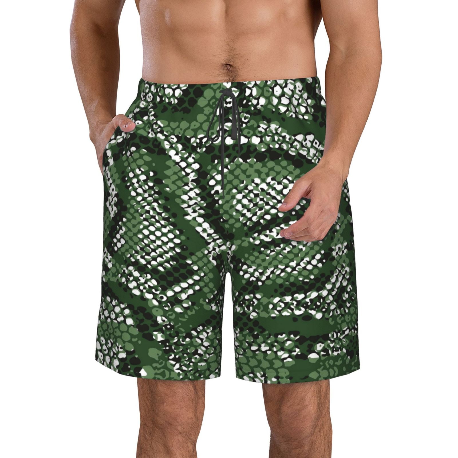 Goofa Green Snakeskin Printed Mens Swim Trunks Summer Quick Dry Short