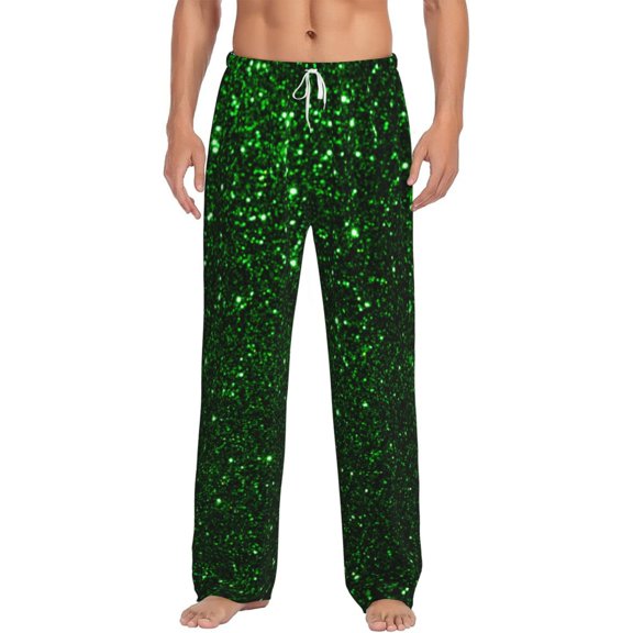 Goofa Green Sparkling Pattern Printed Soft Pajama Pants for Men, Wide Leg Comfy Casual Lounge Yoga Pants-Medium